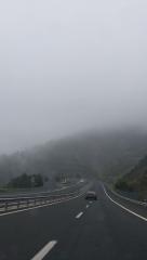 Spain France border driving through cloud